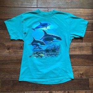 Vintage 90s Seaworld Tultex Tag Teal T Shirt Size Large